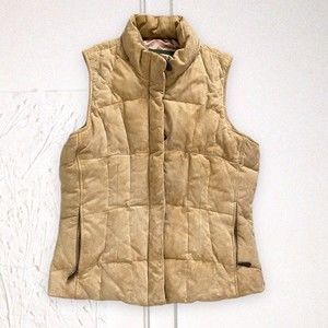 Leather down Puffer Vest in light brown / tan quilted goose down
